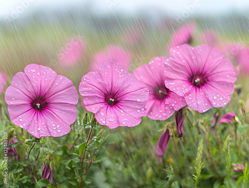 Pink flowers bloom in the r...