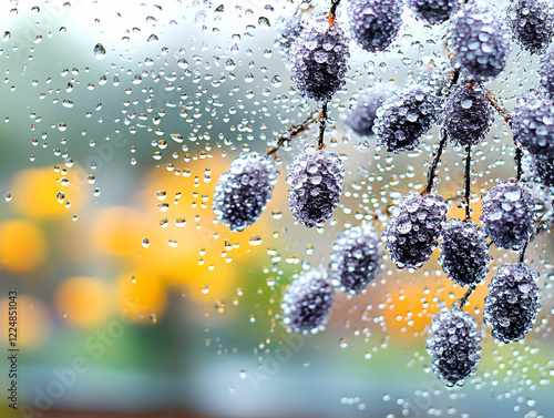 Dark Berries Covered in Rai...
