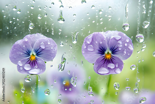 Two Purple Flowers with Wat...
