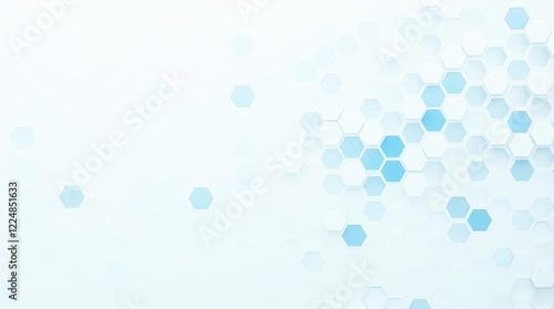 Abstract blue and white hexagon pattern on soft blurred background. Modern geometric design for technology and medical concepts