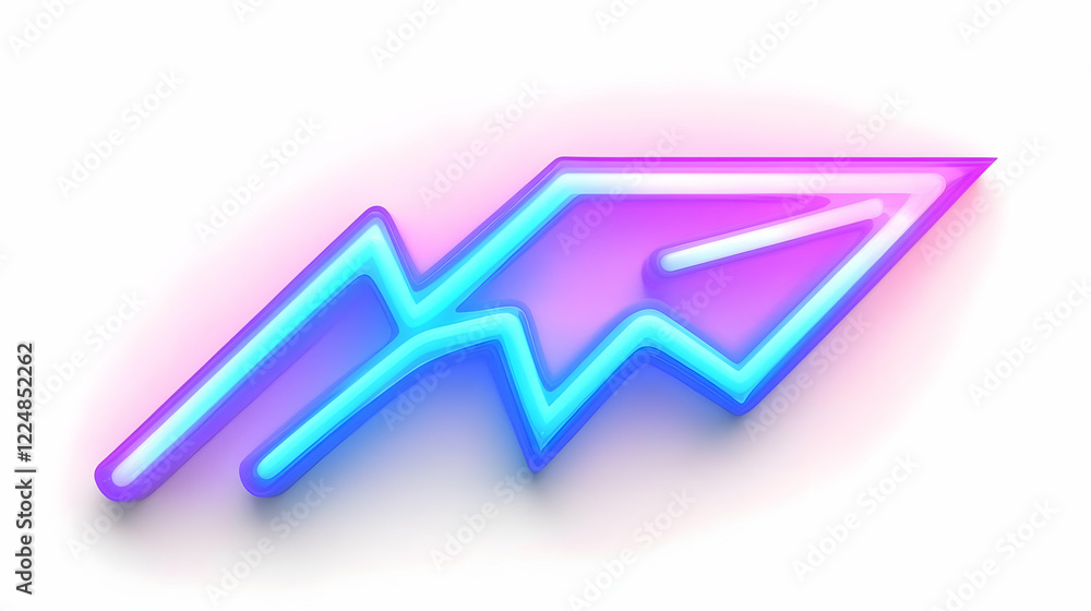 Neon Lightning Bolt Arrow Points Upward Dynamically on White Background Neon Lightning Bolt Arrow Points Upward Dynamically on White Background
