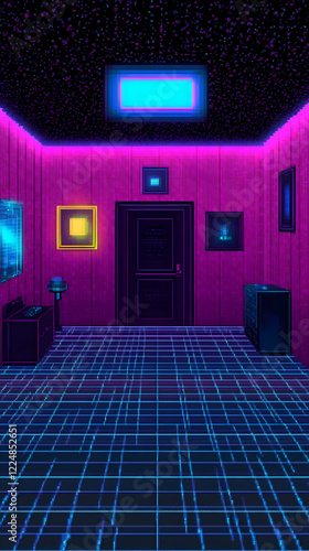 Pixel Art Room with Neon Li...