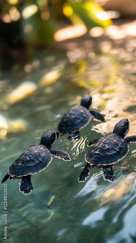 Obraz premium Baby sea turtles in the water