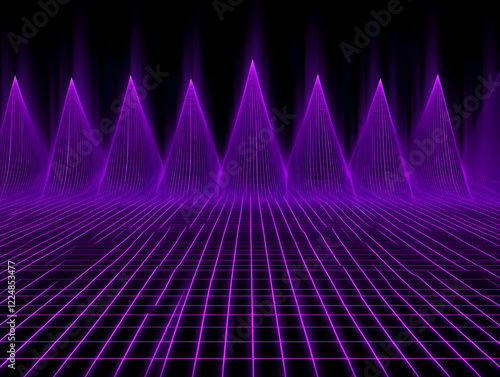 Purple Grid and Cones Abstr...