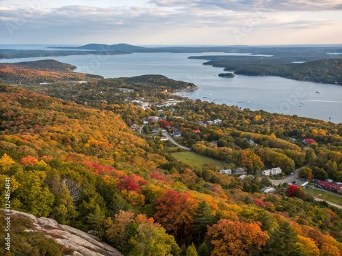 Panoramic Autumn Foliage, Camden, Maine: Aerial View from Mount Battie photo