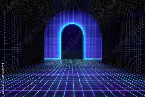 Retro Futuristic Neon Grid ...
