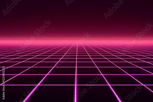 Wallpaper Mural Retro Futuristic Grid Landscape Extends Infinitely Under a Dark Magenta Sky. Torontodigital.ca