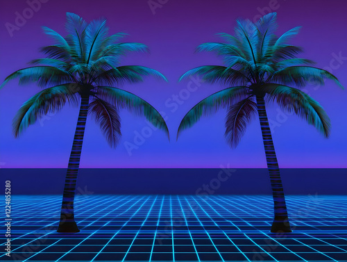 Two Palm Trees Stand on a N...