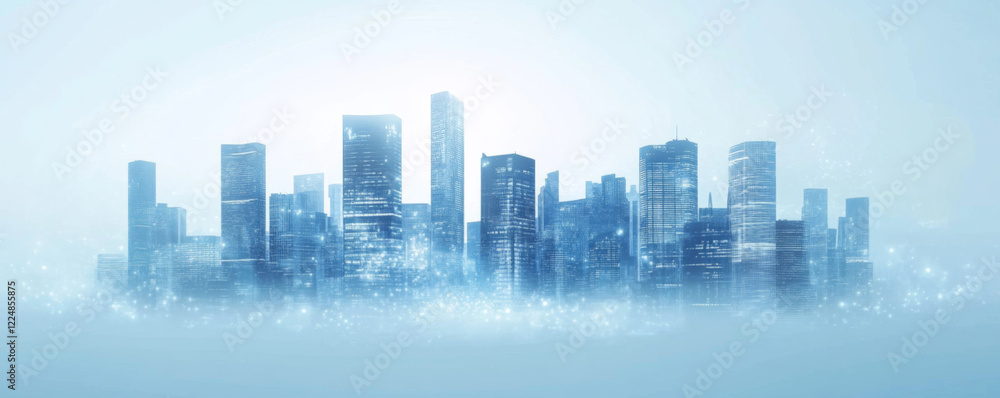 Fototapeta premium Modern Cityscape with Digital Network Overlay