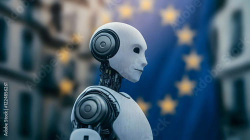 3D Robot Stands in Profile ...