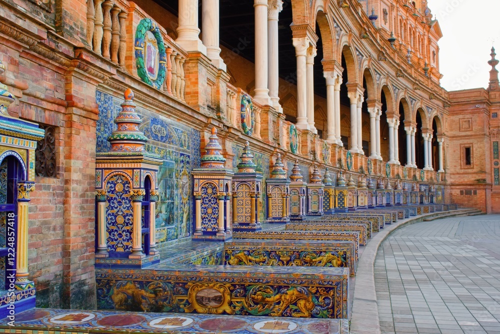 Obraz premium Plaza de Espana , ceramic benches, Seville , Andalusia, Spain