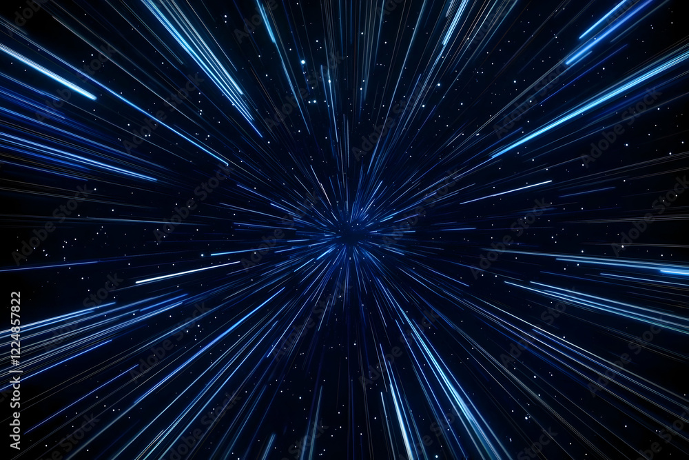 Fototapeta premium Abstract Background with Blue Light Streaks Radiating from Center Point on Dark Background