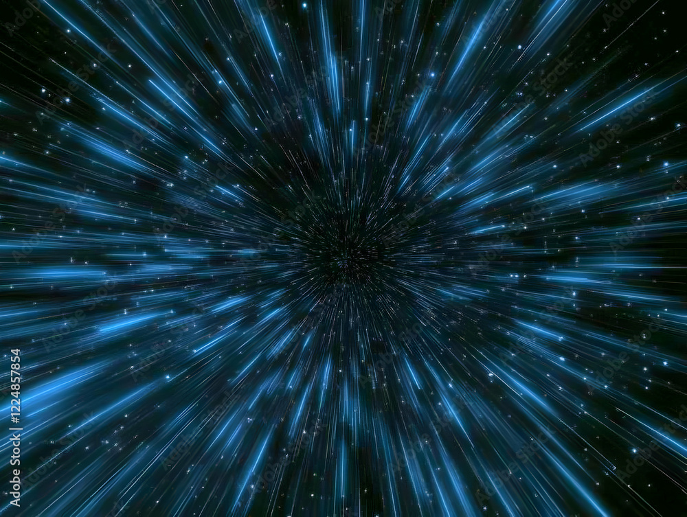 Abstract Background Shows Streaks of Blue Light Radiating Outward from Center, Creating a Dynamic Sense of Motion and Energy. Abstract Background Shows Streaks of Blue Light Radiating Outward from Center, Creating a Dynamic Sense of Motion and Energy.