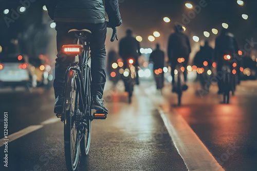 Cyclist rides at night with...