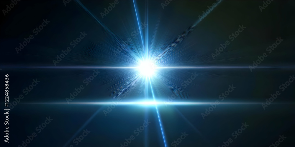 Fototapeta premium Bright Light Explodes in Dark Background, Abstract Digital Art Illustration with Beams and Flares.