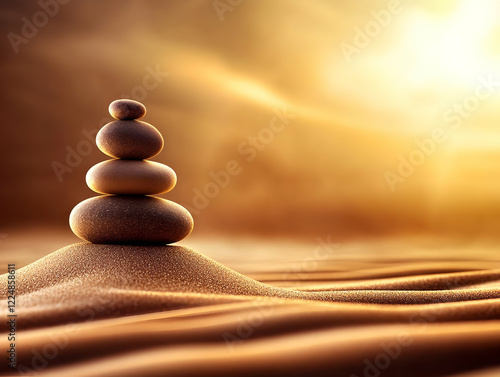 Zen Stones Stacked on Sand ...