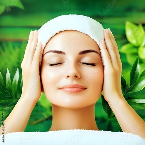 Woman Relaxes with Towel on...