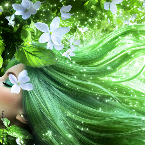 Green Hair and White Flower...