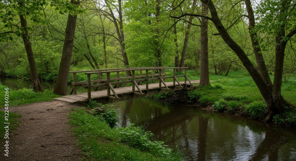 Serene Woodland Bridge: A Tranquil Escape in Lush Greens Serene Woodland Bridge: A Tranquil Escape in Lush Greens