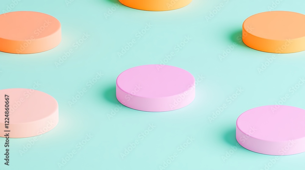 Colorful Round Shapes on Soft Blue Background in Minimalist Design for Modern Aesthetic Purposes Colorful Round Shapes on Soft Blue Background in Minimalist Design for Modern Aesthetic Purposes