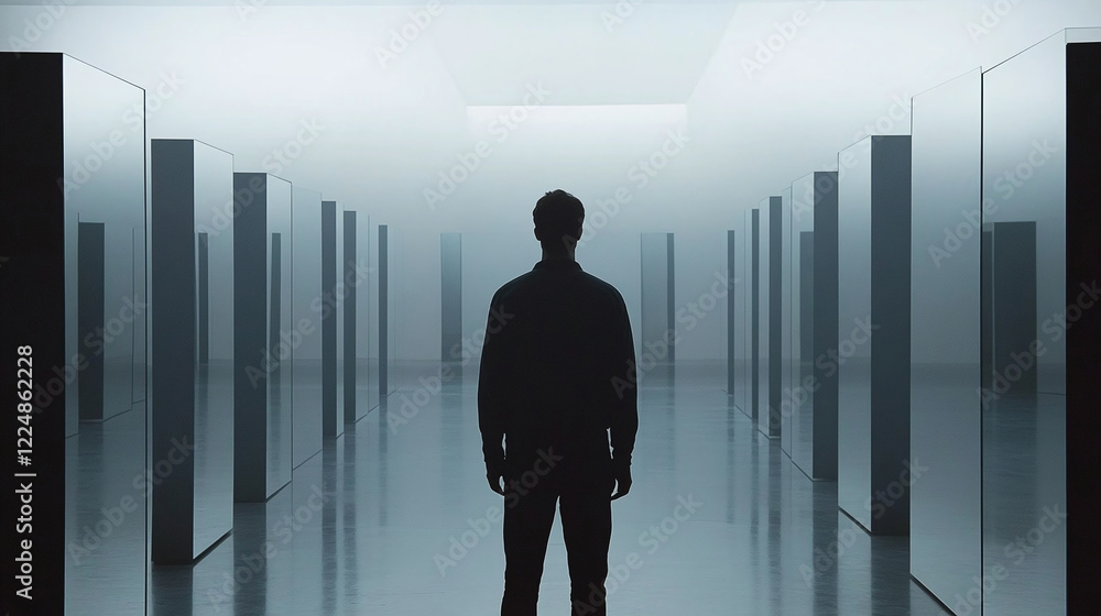A journey of self-discovery unfolds within a maze of mirrors, each reflecting distinct emotions and insights that unveil layers of identity and personal growth. A journey of self-discovery unfolds within a maze of mirrors, each reflecting distinct emotions and insights that unveil layers of identity and personal growth.