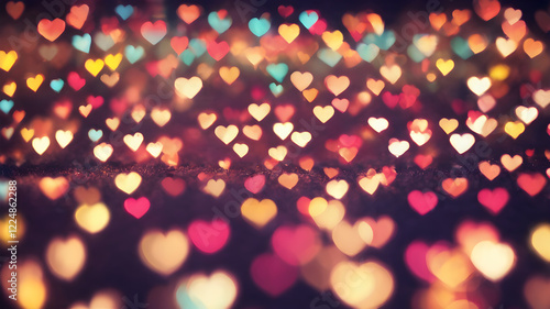  Love symbol heart shpaes in  colorful bokeh lights, concept for Valentine's Day, wedding etc. AI generated image