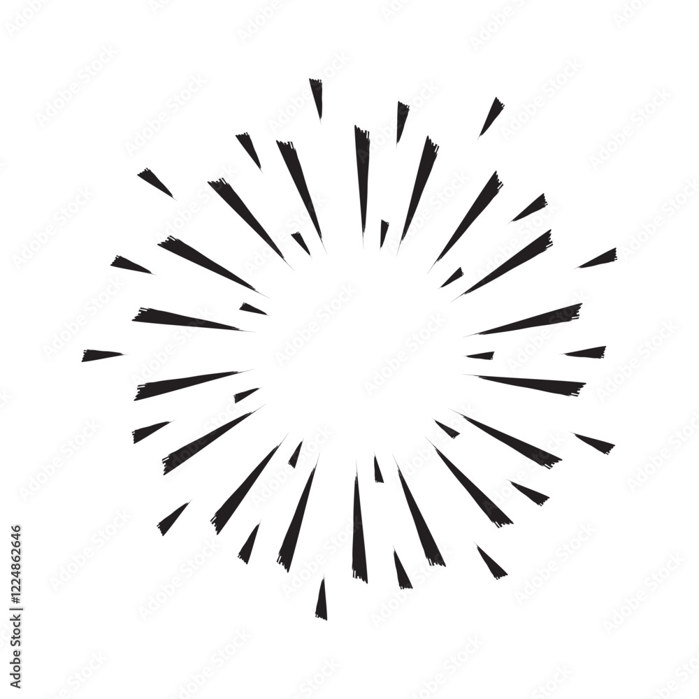 Obraz premium Circular star silhouette. Radiant burst icon. Rough radial pattern. Vector dynamic shape.