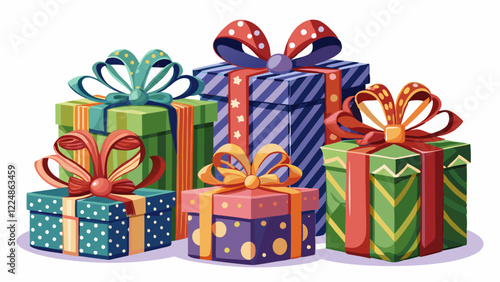 Set of decorative gift boxes isolated on white. Holiday decoration. Black friday sale collection.