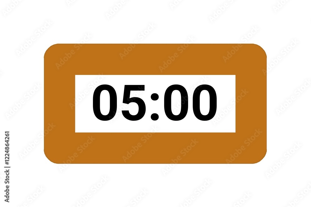 Digital Clock Display Showing 05:00 in Bold Black Numbers on a White and Brown Background. Illustration Digital Clock Display Showing 05:00 in Bold Black Numbers on a White and Brown Background. Illustration