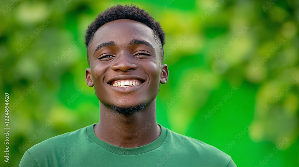 Studio portrait of a cheerful young man wearing a green shirt, smiling against a green background Studio portrait of a cheerful young man wearing a green shirt, smiling against a green background