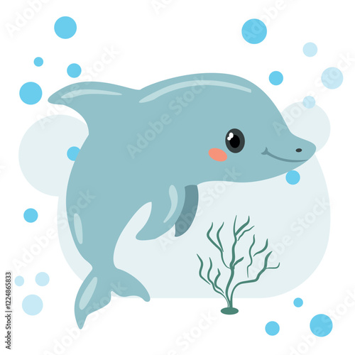 Vector drawing of a dolphin. Smart ocean dweller, for kids, coloring books and education.