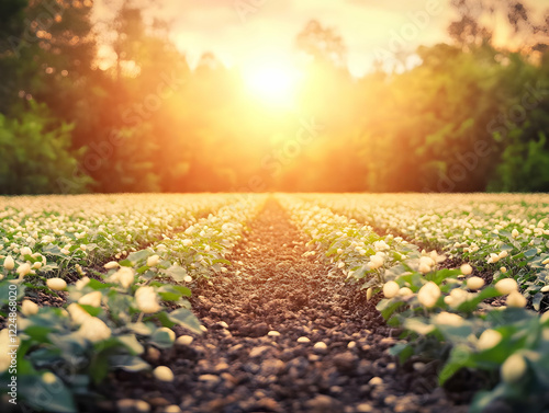 White flowers bloom in rows...