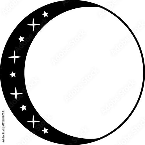 Elegant crescent moon frame with celestial stars, perfect for astrology, mysticism, cosmic themed designs, tarot, horoscope artwork, branding, invitations, celestial aesthetics and spiritual projects.