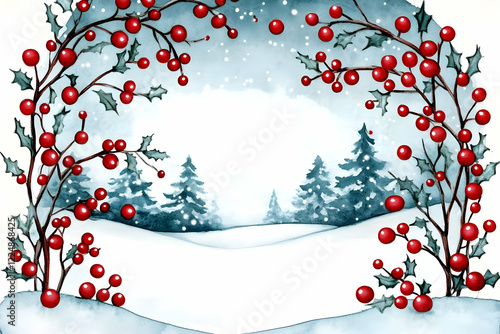 Watercolor Winter Scene Fra...