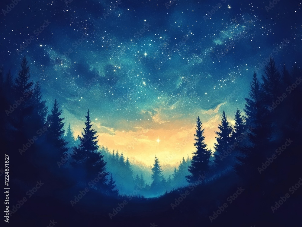 Naklejka premium Experience the calm of nature under a beautiful canopy of stars on a starry night.