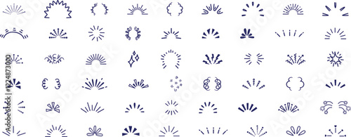Playful wavy lines resembling spontaneous doodles. Explosive rays of surprise, hand-drawn radial lines resembling sunbeams, and scattered lines like confetti. A collection of expressive and emotional