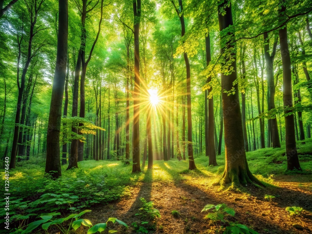 Obraz premium Peaceful Forest: Carbon Credits Growing as Leaves - Natural Carbon Offset