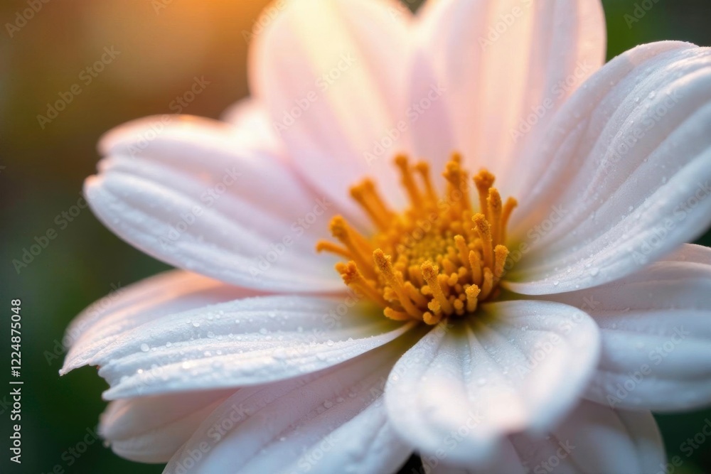 Tiny droplets of water cling to delicate white petals of a flower, floral, texture Tiny droplets of water cling to delicate white petals of a flower, floral, texture