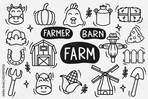 set of farmer doodle good for background, wallpaper, icon, element design, print design, etc