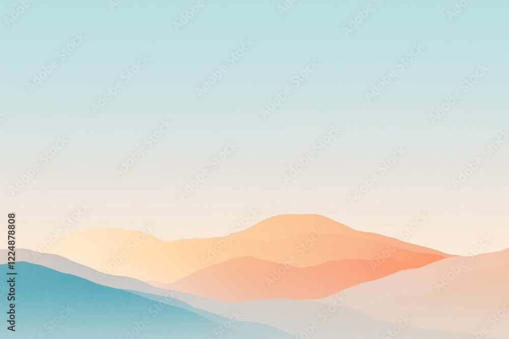 Obraz premium Pastel Mountainscape: A serene landscape of soft, pastel-colored mountains under a pale blue sky. The gentle hues evoke a sense of calm and tranquility. 