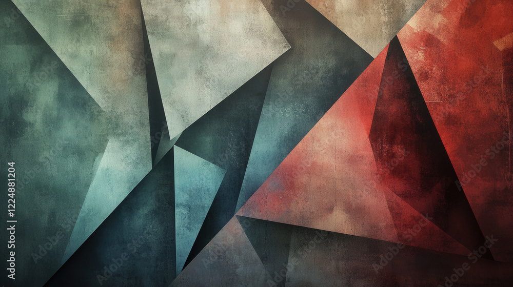 Abstract Geometric Composition with Muted Red and Blue Tones Abstract Geometric Composition with Muted Red and Blue Tones