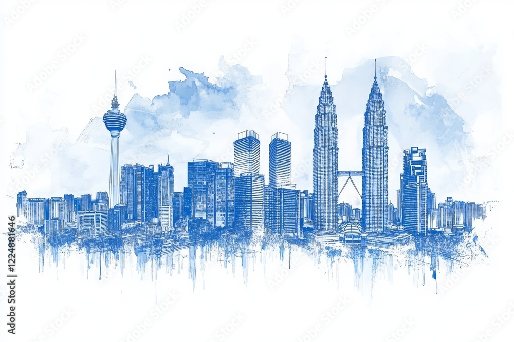 Obraz premium A sketch drawing of Kuala Lumpur, Malaysia city.