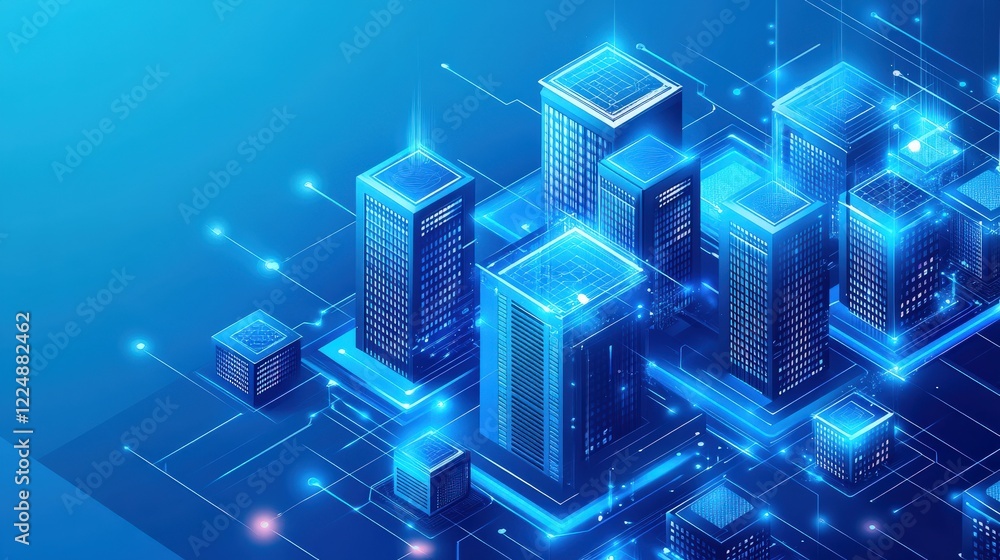 Futuristic cityscape showcasing illuminated skyscrapers and digital connections at night Futuristic cityscape showcasing illuminated skyscrapers and digital connections at night