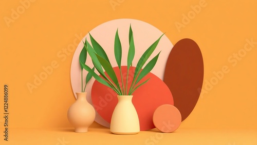 Wallpaper Mural Vases with green plants and colorful circular shapes Torontodigital.ca