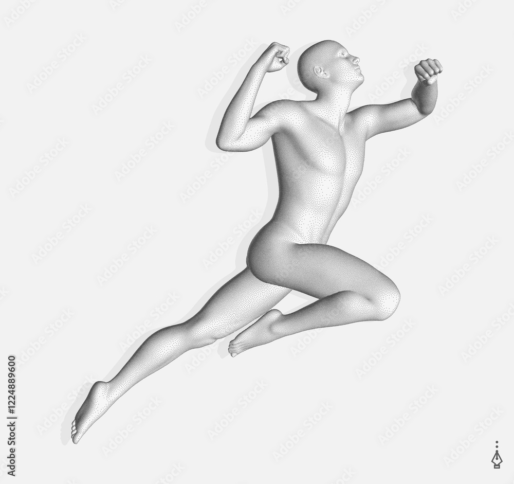Leadership, freedom or development concept. Jumping man. 3D human body model. Design for sport. Vector illustration composed of particles. Leadership, freedom or development concept. Jumping man. 3D human body model. Design for sport. Vector illustration composed of particles.