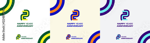 Logo Years Modern Line Colorful 2nd, 2nd Happy Anniversary with Colorful Line Stack, Minimalist and Modern.