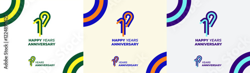 Logo Years Modern Line Colorful 19th, 19th Happy Anniversary with Colorful Line Stack, Minimalist and Modern.