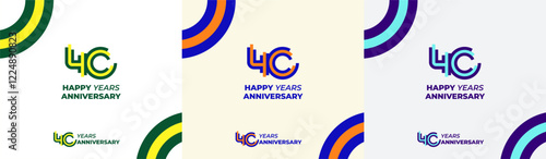 Logo Years Modern Line Colorful 40th, 40th Happy Anniversary with Colorful Line Stack, Minimalist and Modern.