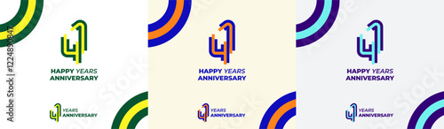 Logo Years Modern Line Colorful 41th, 41th Happy Anniversary with Colorful Line Stack, Minimalist and Modern.