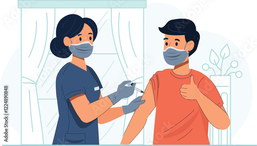 Vaccination Safety Awareness Illustration Promotes vaccination through visuals of a medical professional administering a vaccine.